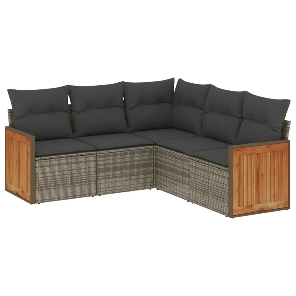 5 Piece Garden Sofa Set with Cushions Grey Poly Rattan 3227642 - Furniture