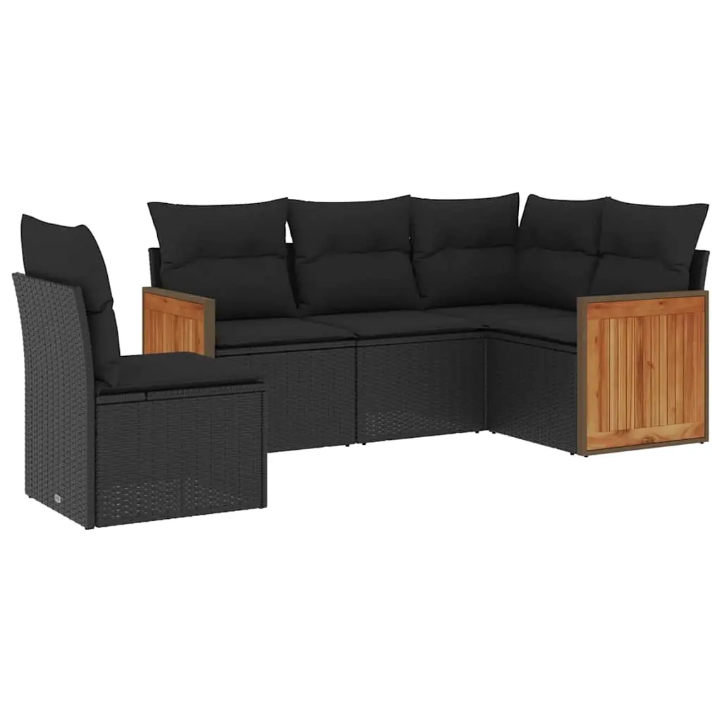 5 Piece Garden Sofa Set with Cushions Black Poly Rattan 3227651 - Furniture