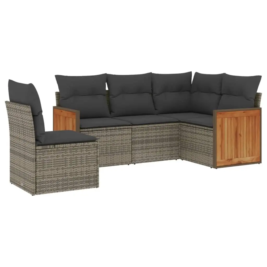 5 Piece Garden Sofa Set with Cushions Grey Poly Rattan 3227656 - Furniture