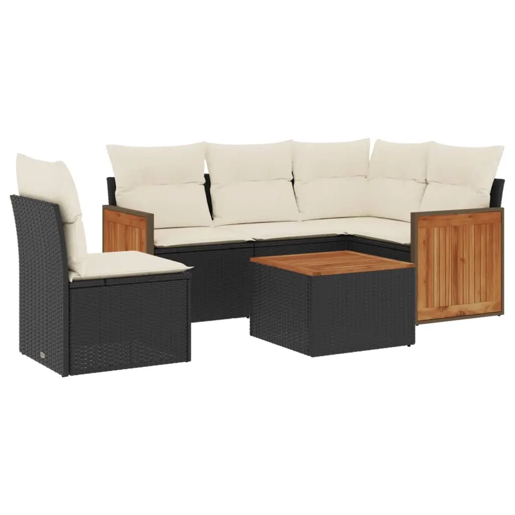 6 Piece Garden Sofa Set with Cushions Black Poly Rattan 3227659 - Furniture