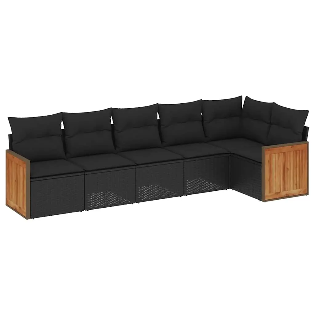 6 Piece Garden Sofa Set with Cushions Black Poly Rattan 3227665 - Furniture