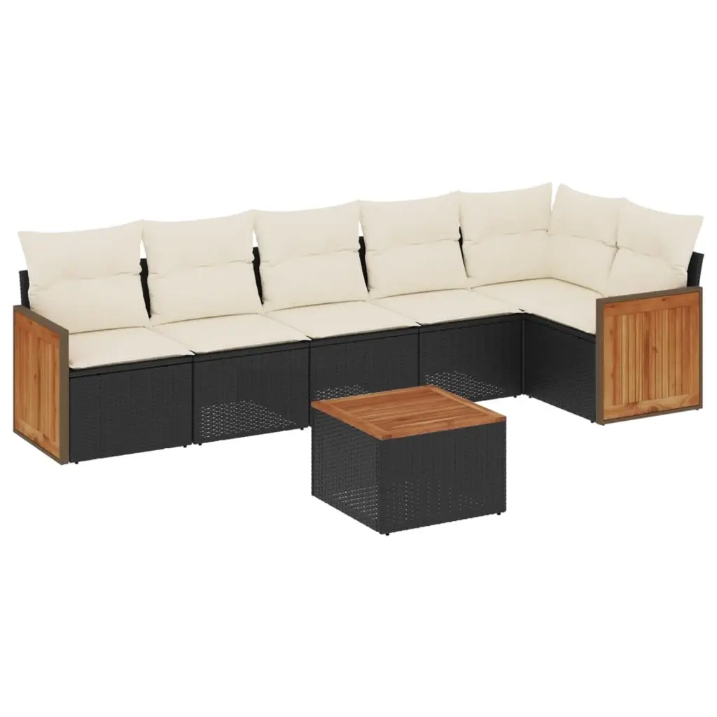 7 Piece Garden Sofa Set with Cushions Black Poly Rattan 3227673 - Furniture
