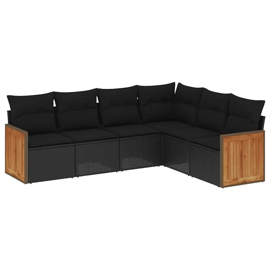 6 Piece Garden Sofa Set with Cushions Black Poly Rattan 3227679 - Furniture