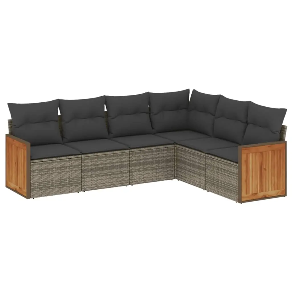 6 Piece Garden Sofa Set with Cushions Grey Poly Rattan 3227684 - Furniture