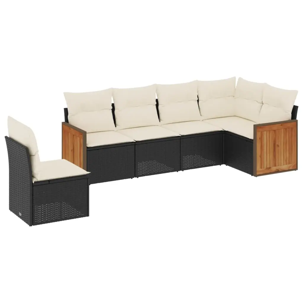 6 Piece Garden Sofa Set with Cushions Black Poly Rattan 3227694 - Furniture