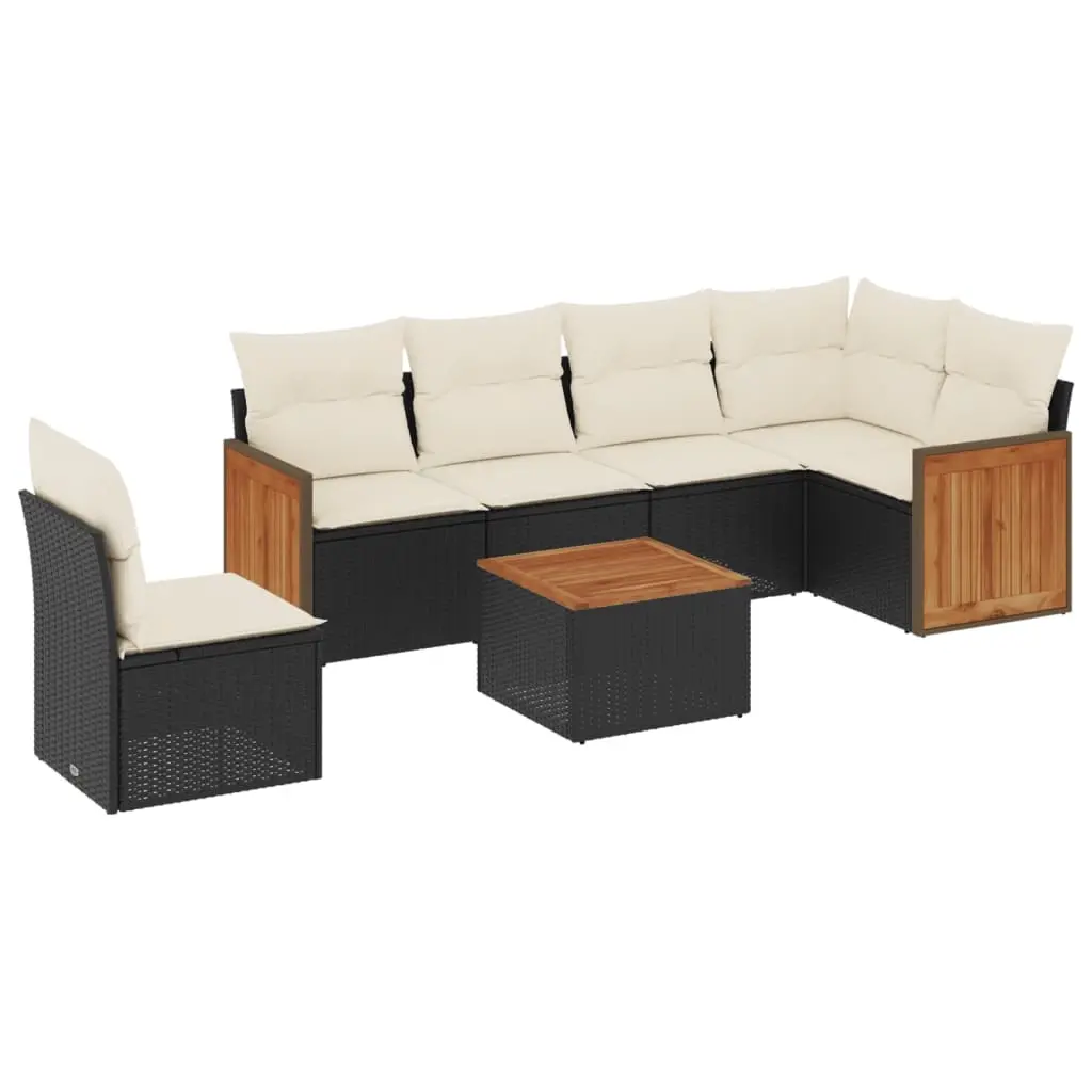 7 Piece Garden Sofa Set with Cushions Black Poly Rattan 3227701 - Furniture