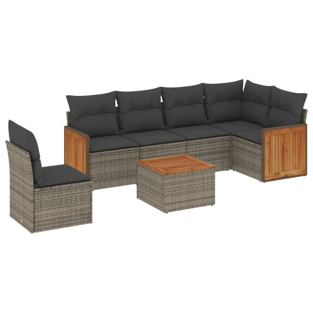 7 Piece Garden Sofa Set with Cushions Grey Poly Rattan 3227705 - Furniture