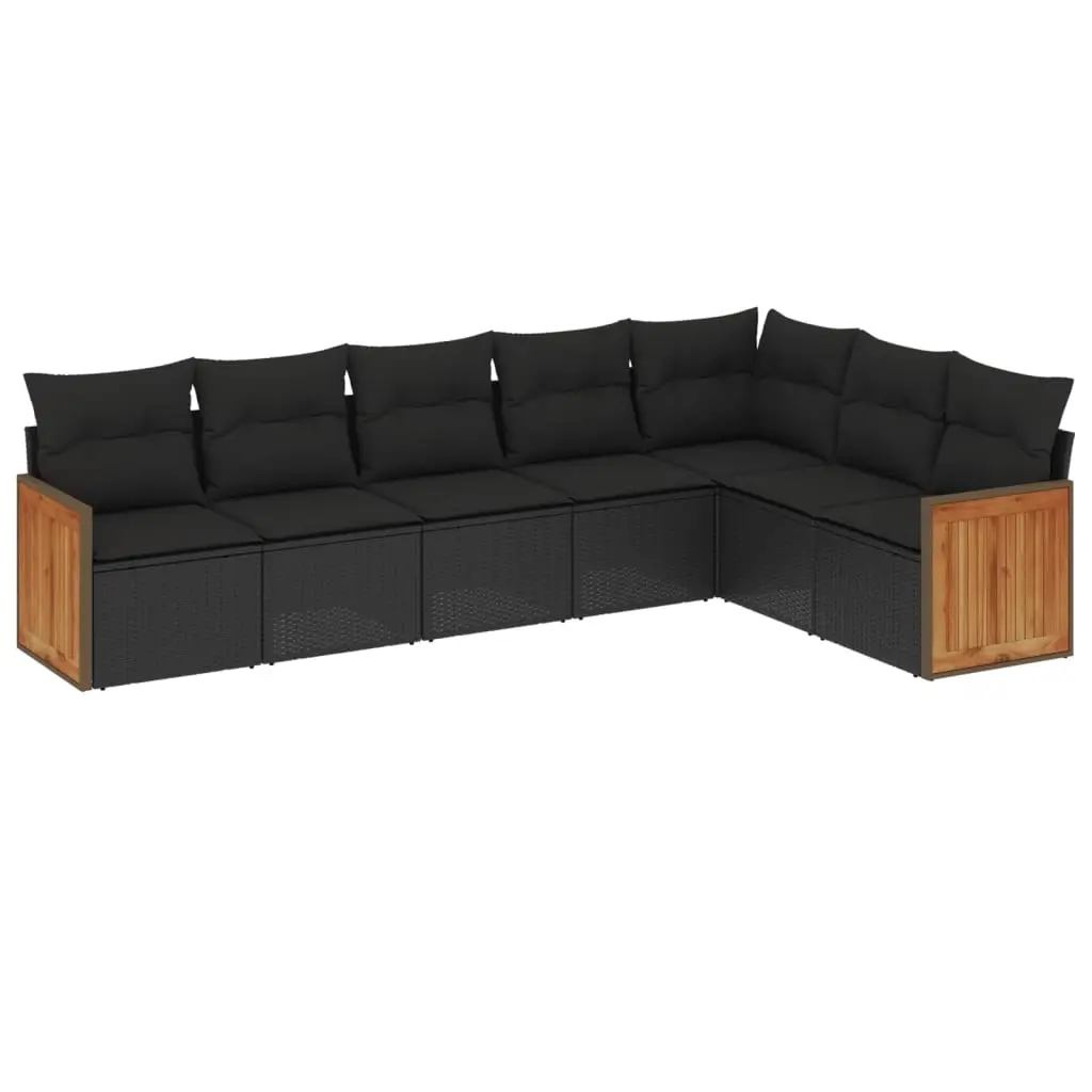 7 Piece Garden Sofa Set with Cushions Black Poly Rattan 3227707 - Furniture