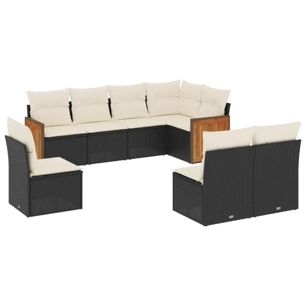 8 Piece Garden Sofa Set with Cushions Black Poly Rattan 3227722 - Furniture