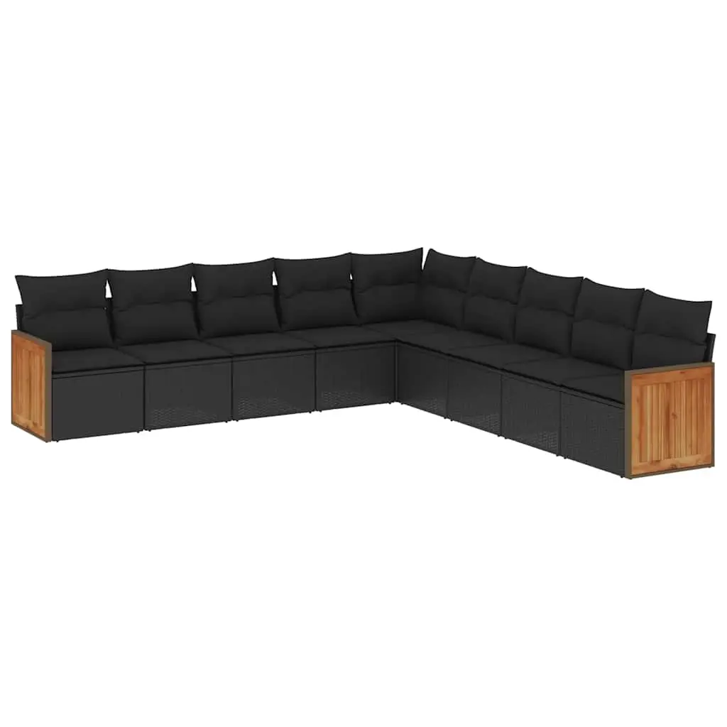 9 Piece Garden Sofa Set with Cushions Black Poly Rattan 3227735 - Furniture