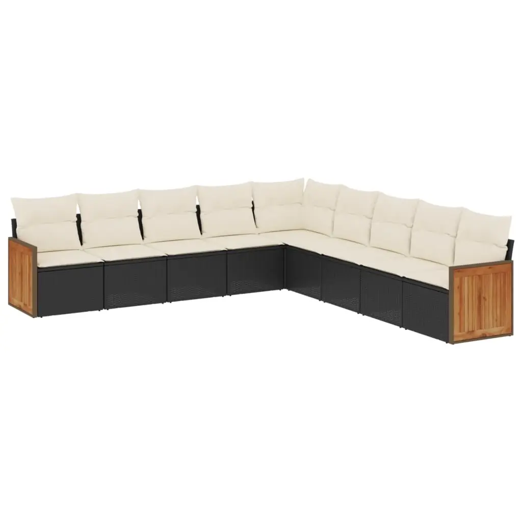 9 Piece Garden Sofa Set with Cushions Black Poly Rattan 3227736 - Furniture