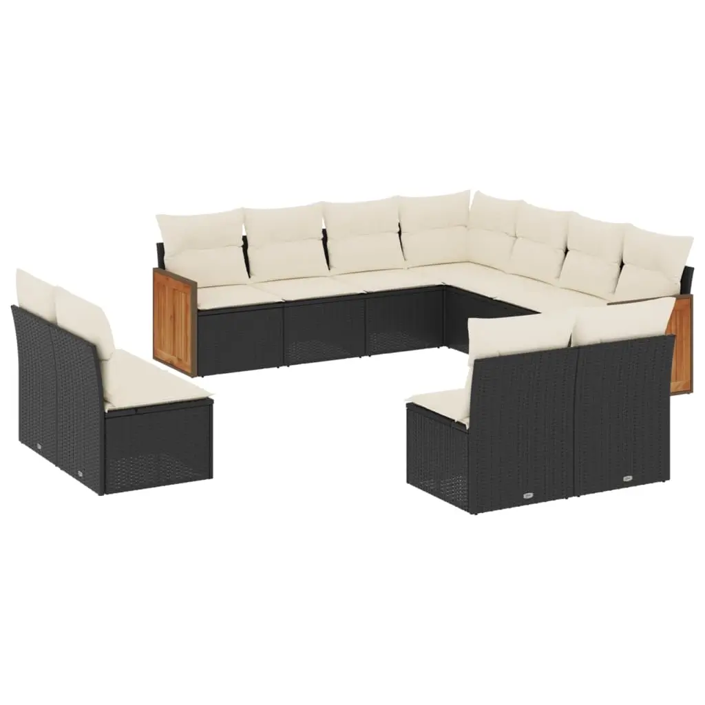 11 Piece Garden Sofa Set with Cushions Black Poly Rattan 3227764 - Furniture