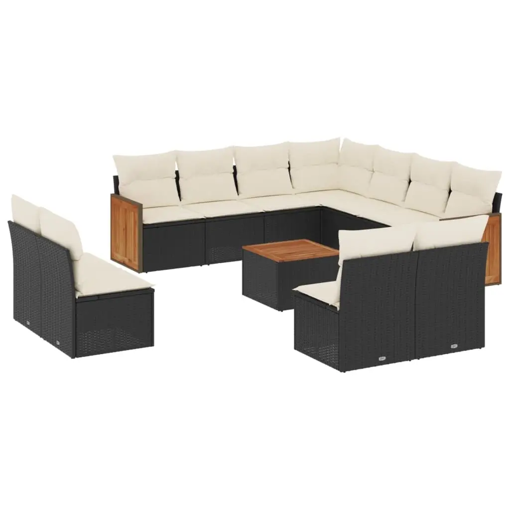 12 Piece Garden Sofa Set with Cushions Black Poly Rattan 3227771 - Furniture