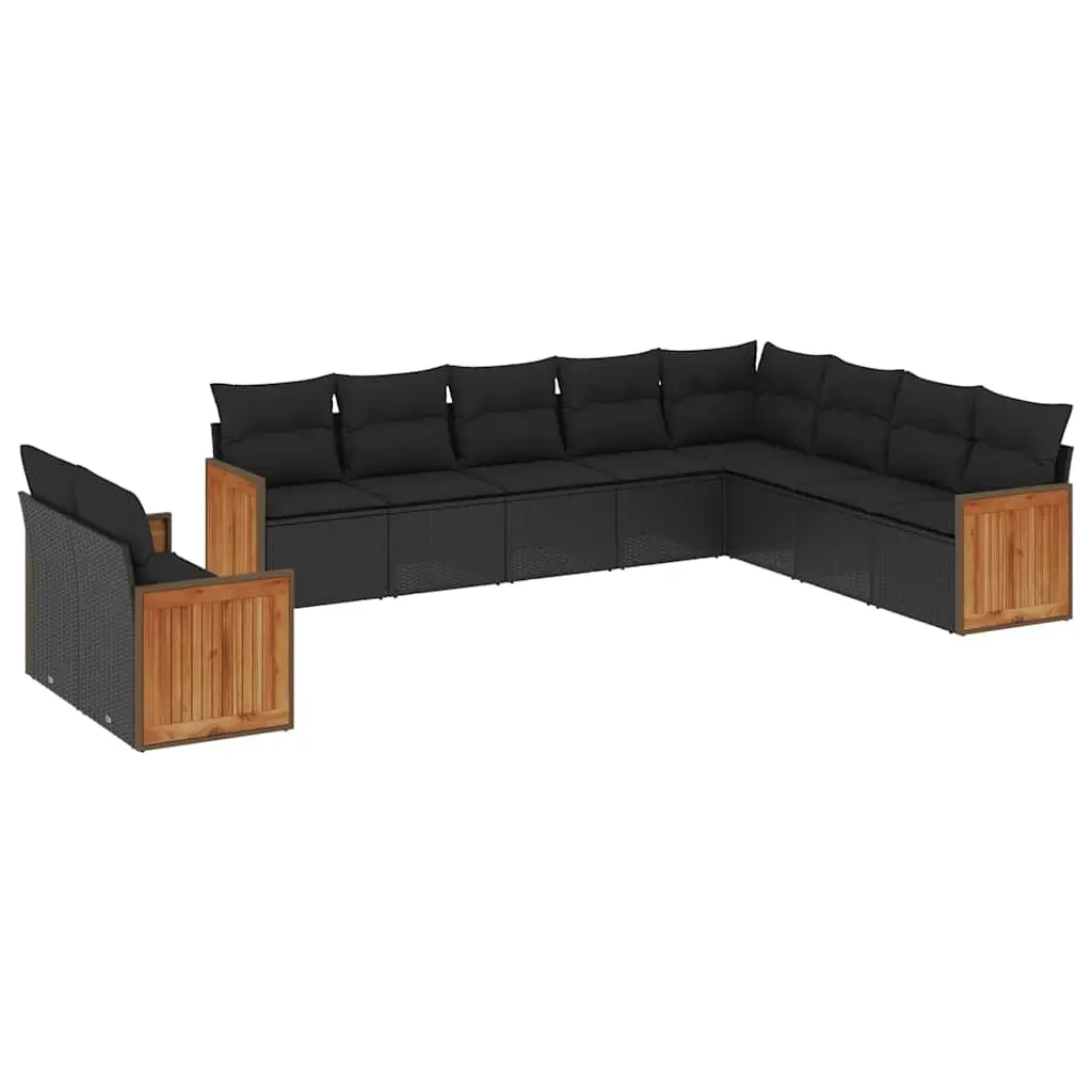 10 Piece Garden Sofa Set with Cushions Black Poly Rattan 3227791 - Furniture