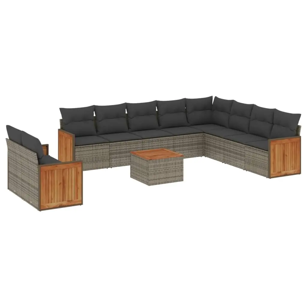 11 Piece Garden Sofa Set with Cushions Grey Poly Rattan 3227803 - Furniture