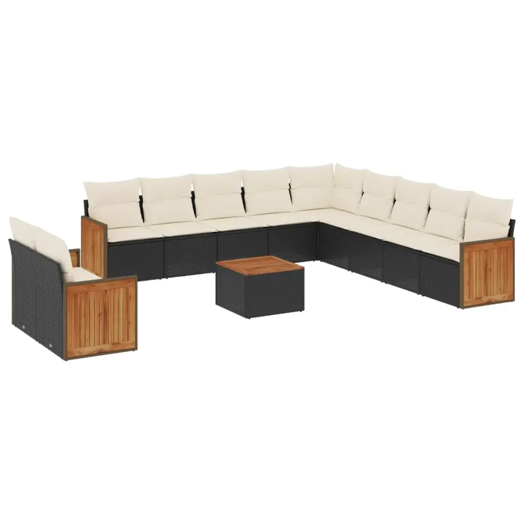 12 Piece Garden Sofa Set with Cushions Black Poly Rattan 3227813 - Furniture