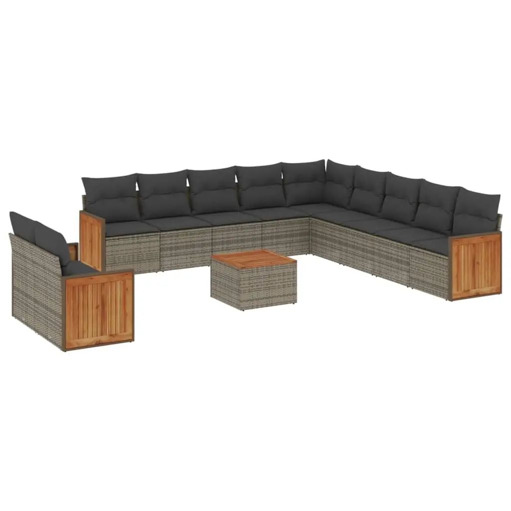 12 Piece Garden Sofa Set with Cushions Grey Poly Rattan 3227817 - Furniture