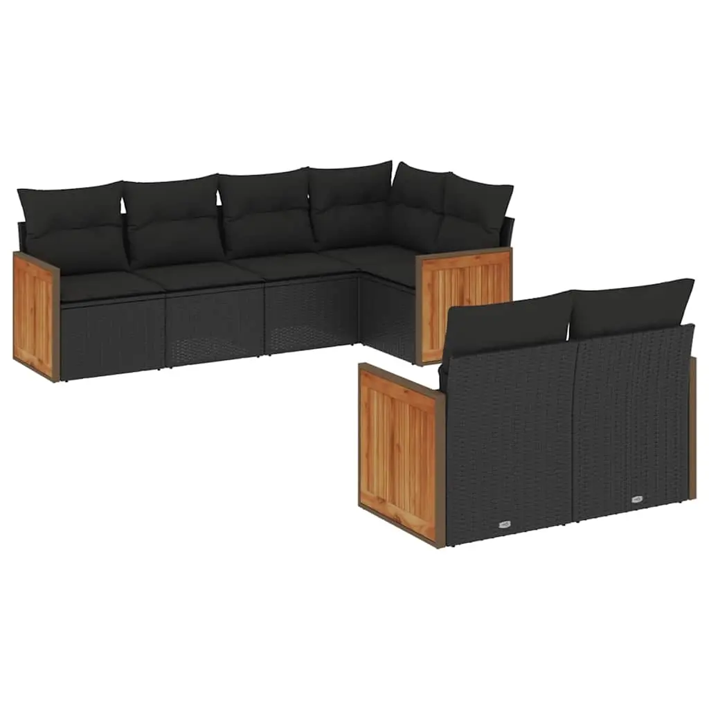 7 Piece Garden Sofa Set with Cushions Black Poly Rattan 3227819 - Furniture