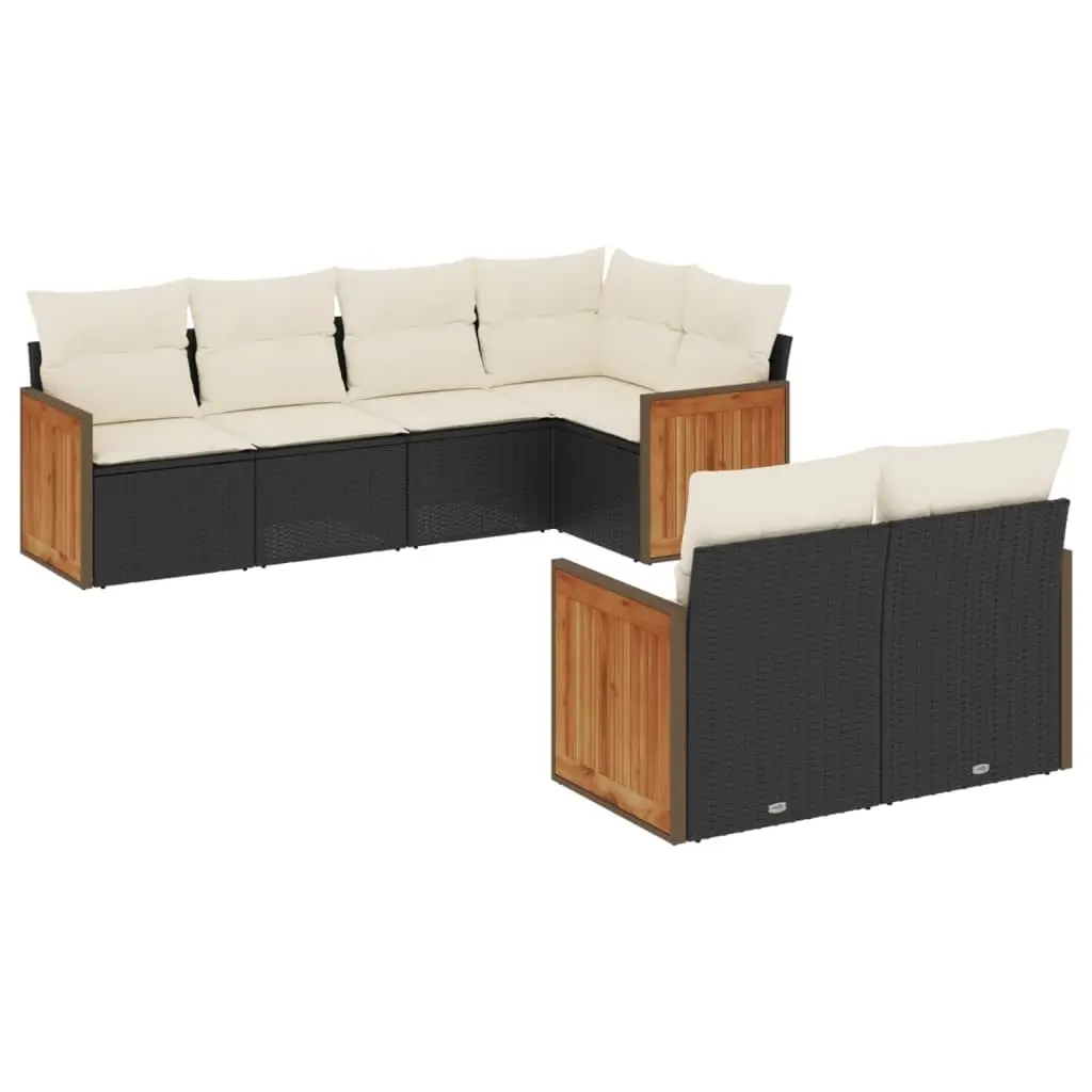 7 Piece Garden Sofa Set with Cushions Black Poly Rattan 3227820 - Furniture