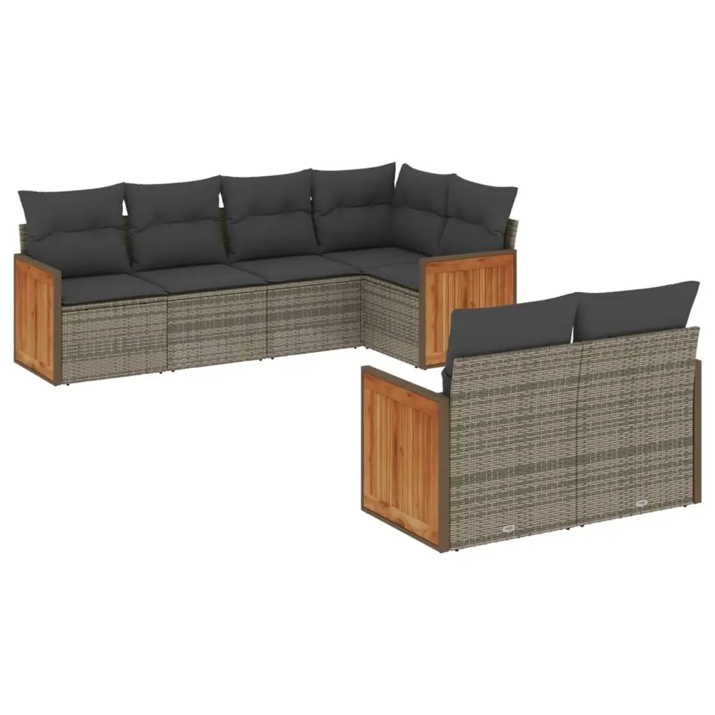 7 Piece Garden Sofa Set with Cushions Grey Poly Rattan 3227824 - Furniture