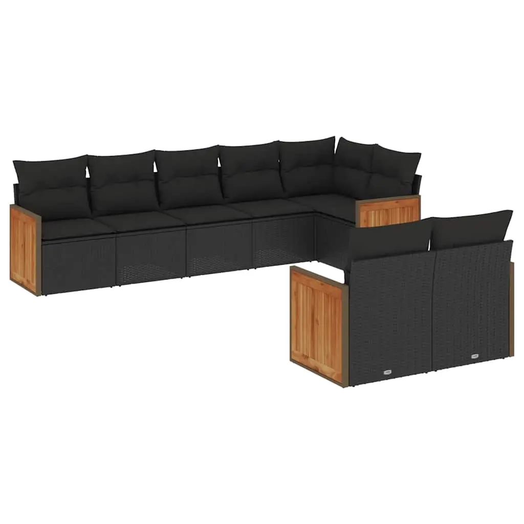 8 Piece Garden Sofa Set with Cushions Black Poly Rattan 3227826 - Furniture