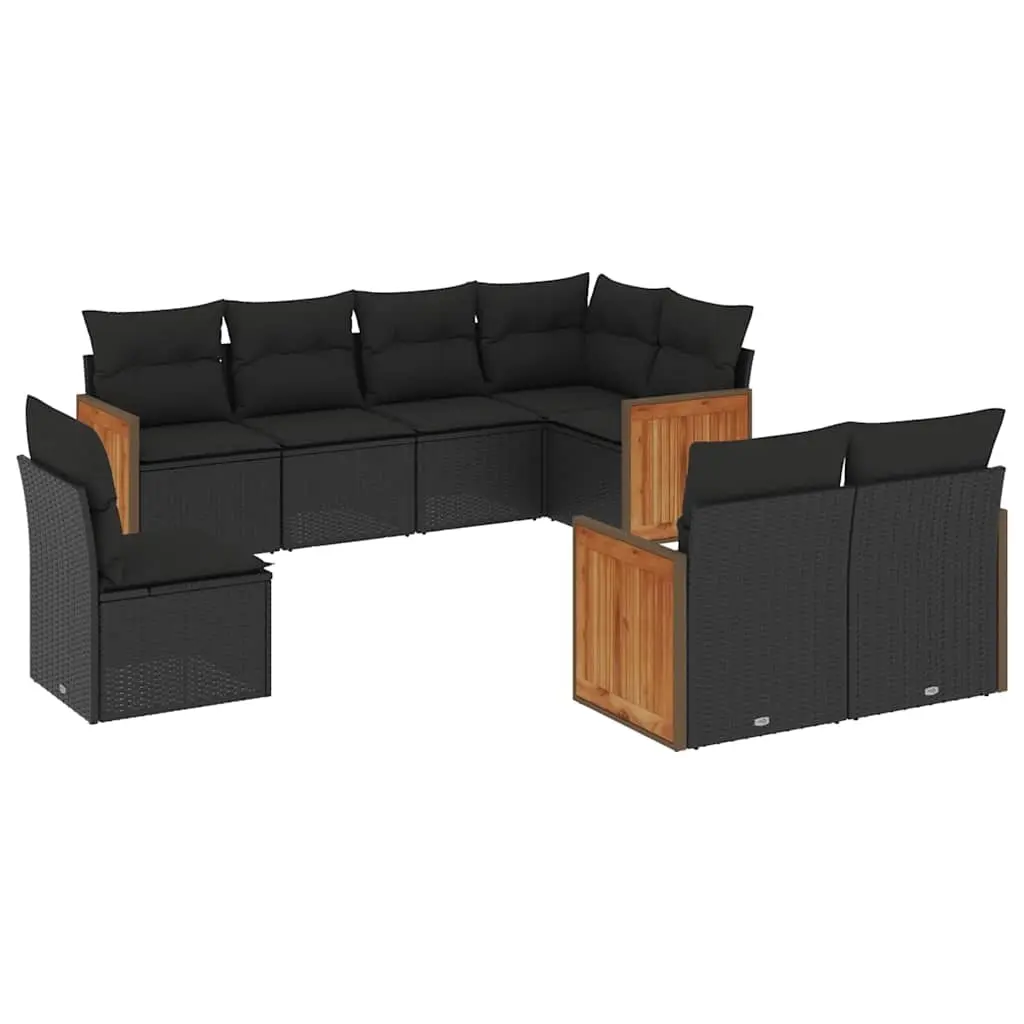 8 Piece Garden Sofa Set with Cushions Black Poly Rattan 3227840 - Furniture