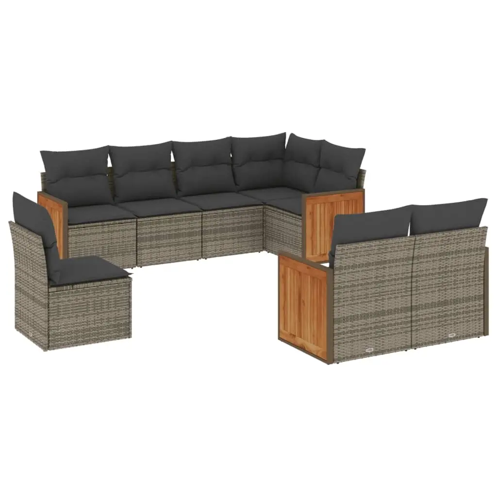 8 Piece Garden Sofa Set with Cushions Grey Poly Rattan 3227845 - Furniture