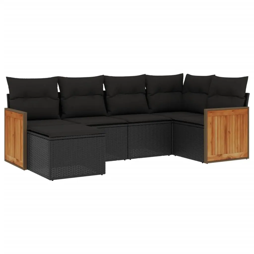 6 Piece Garden Sofa Set with Cushions Black Poly Rattan 3227854 - Furniture