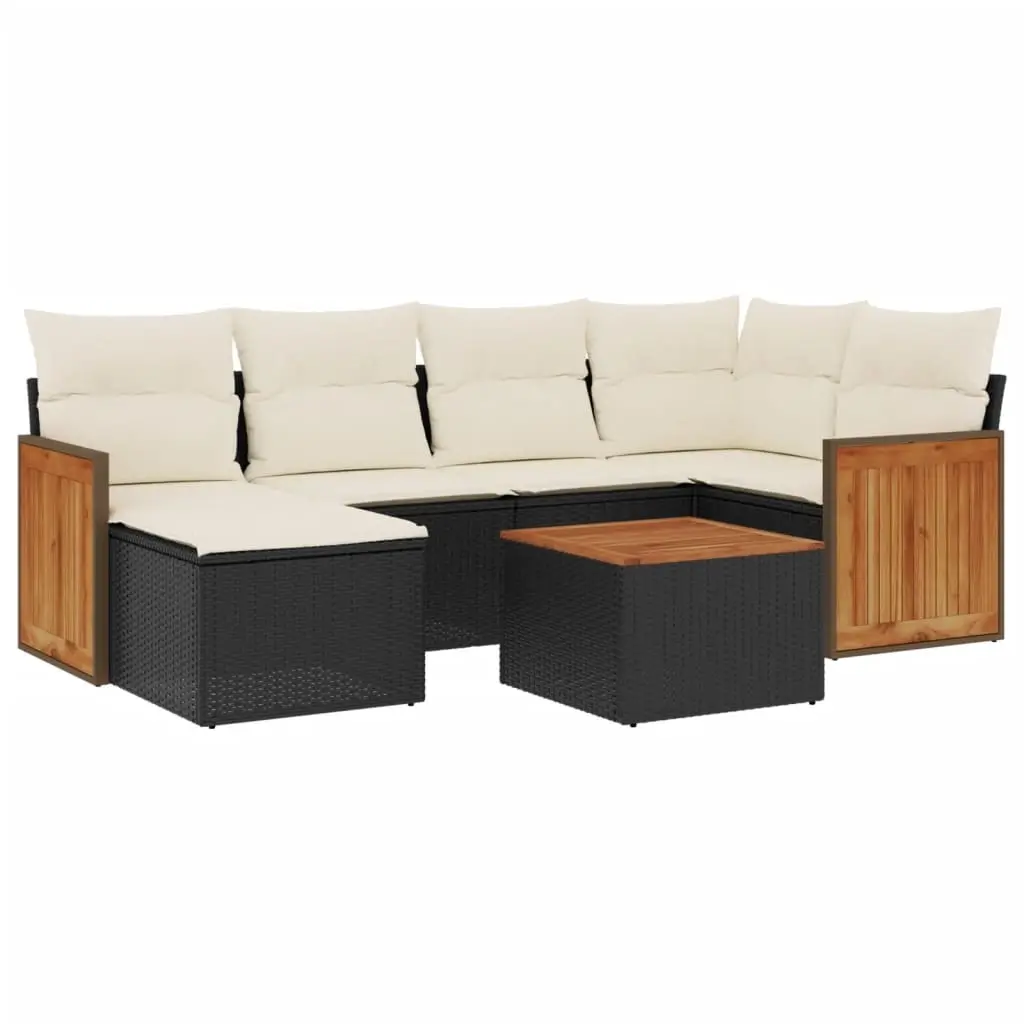7 Piece Garden Sofa Set with Cushions Black Poly Rattan 3227862 - Furniture
