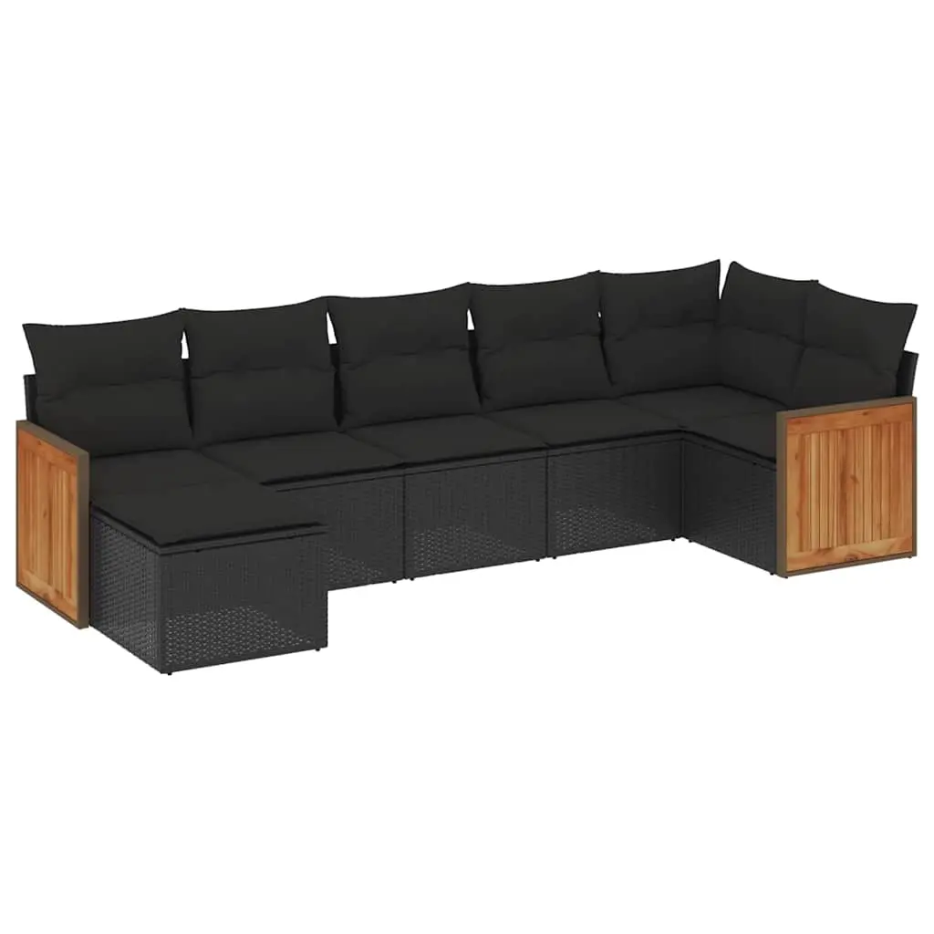 7 Piece Garden Sofa Set with Cushions Black Poly Rattan 3227868 - Furniture