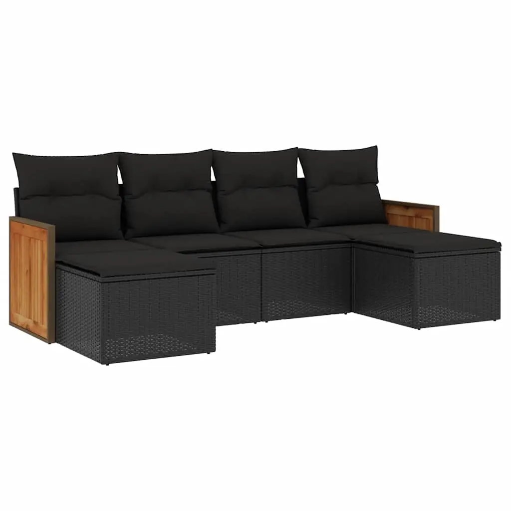6 Piece Garden Sofa Set with Cushions Black Poly Rattan 3227896 - Furniture