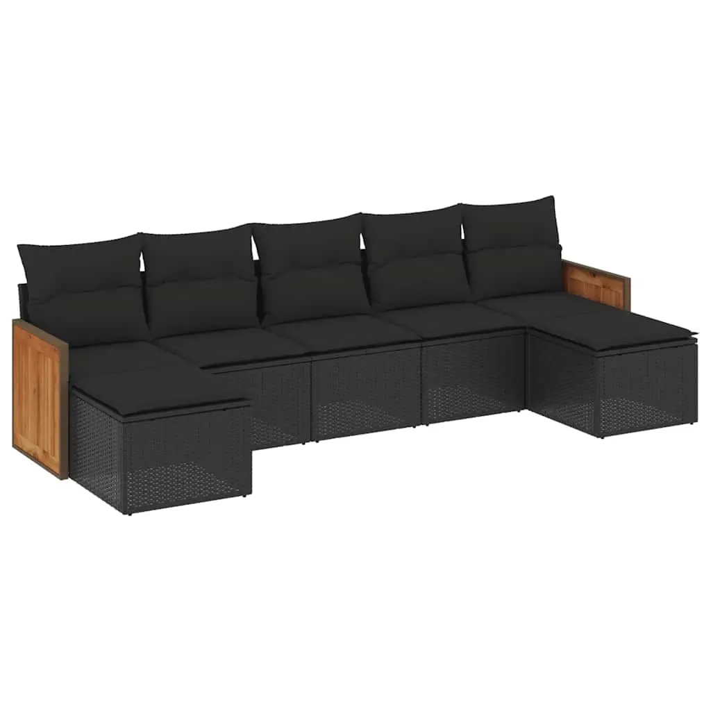 7 Piece Garden Sofa Set with Cushions Black Poly Rattan 3227910 - Furniture