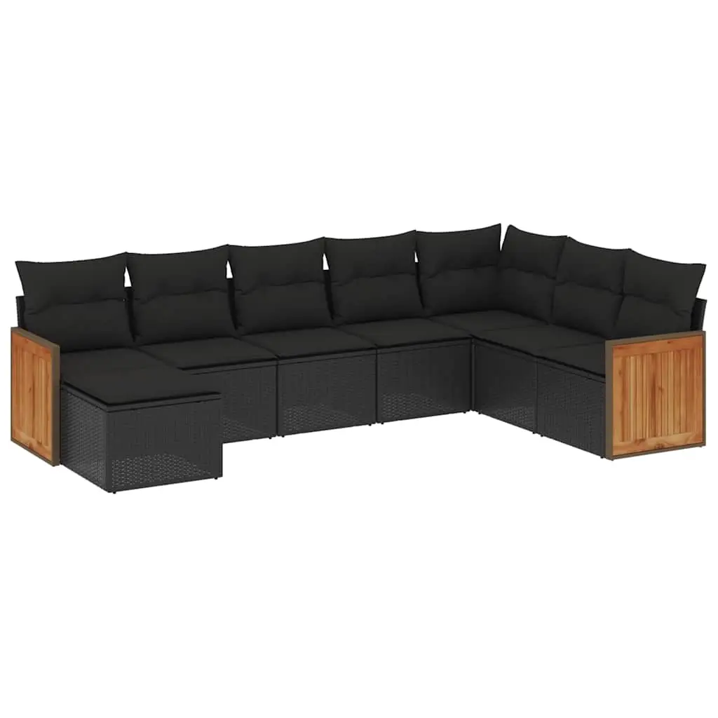 8 Piece Garden Sofa Set with Cushions Black Poly Rattan 3227924 - Furniture