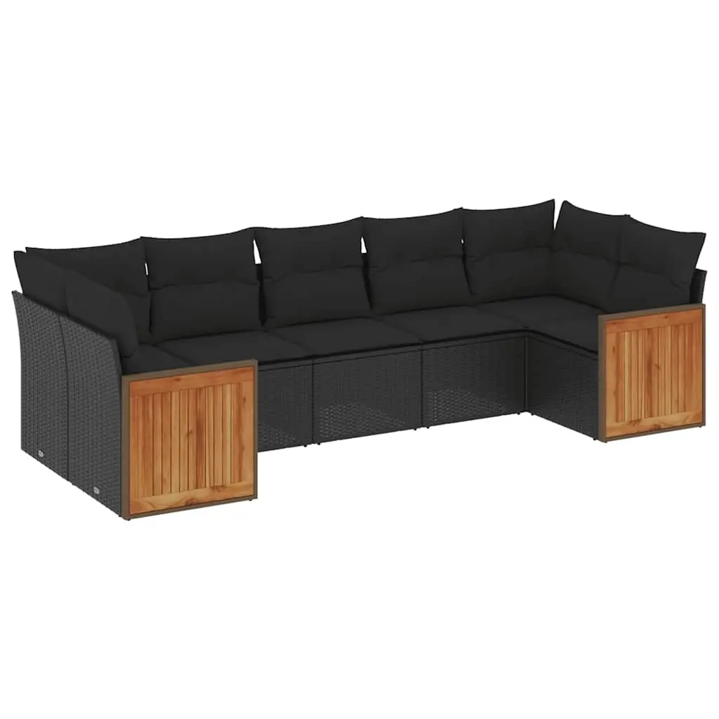 7 Piece Garden Sofa Set with Cushions Black Poly Rattan 3227945 - Furniture