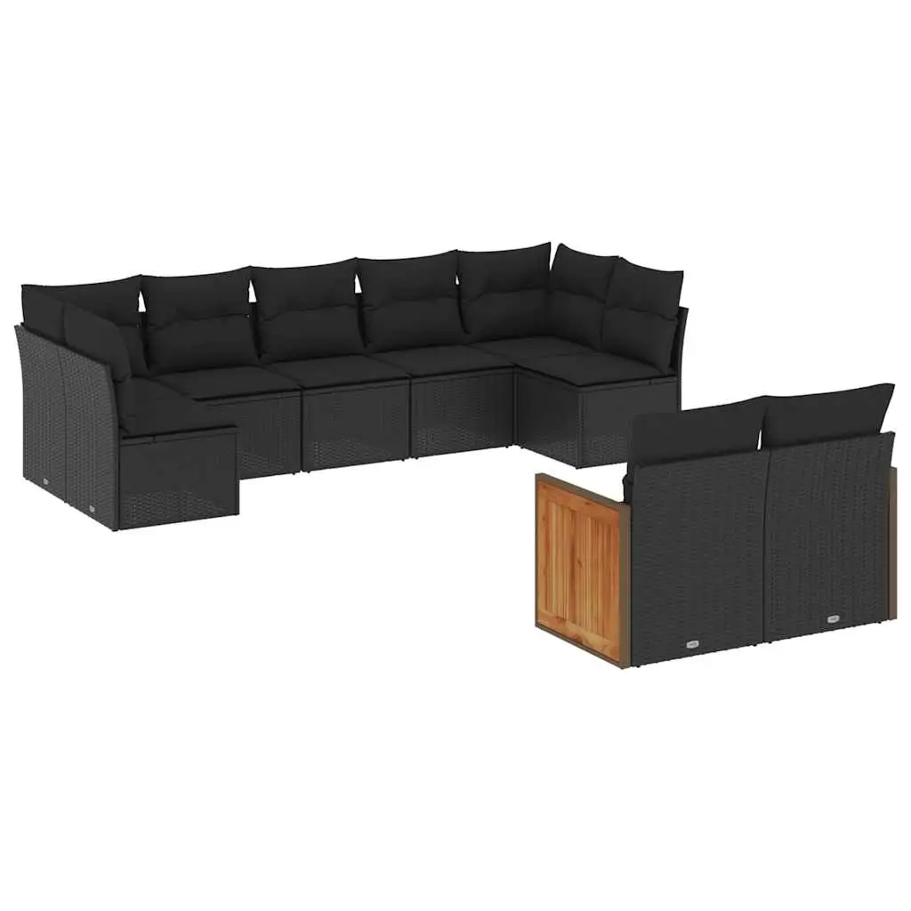 9 Piece Garden Sofa Set with Cushions Black Poly Rattan 3227966 - Furniture