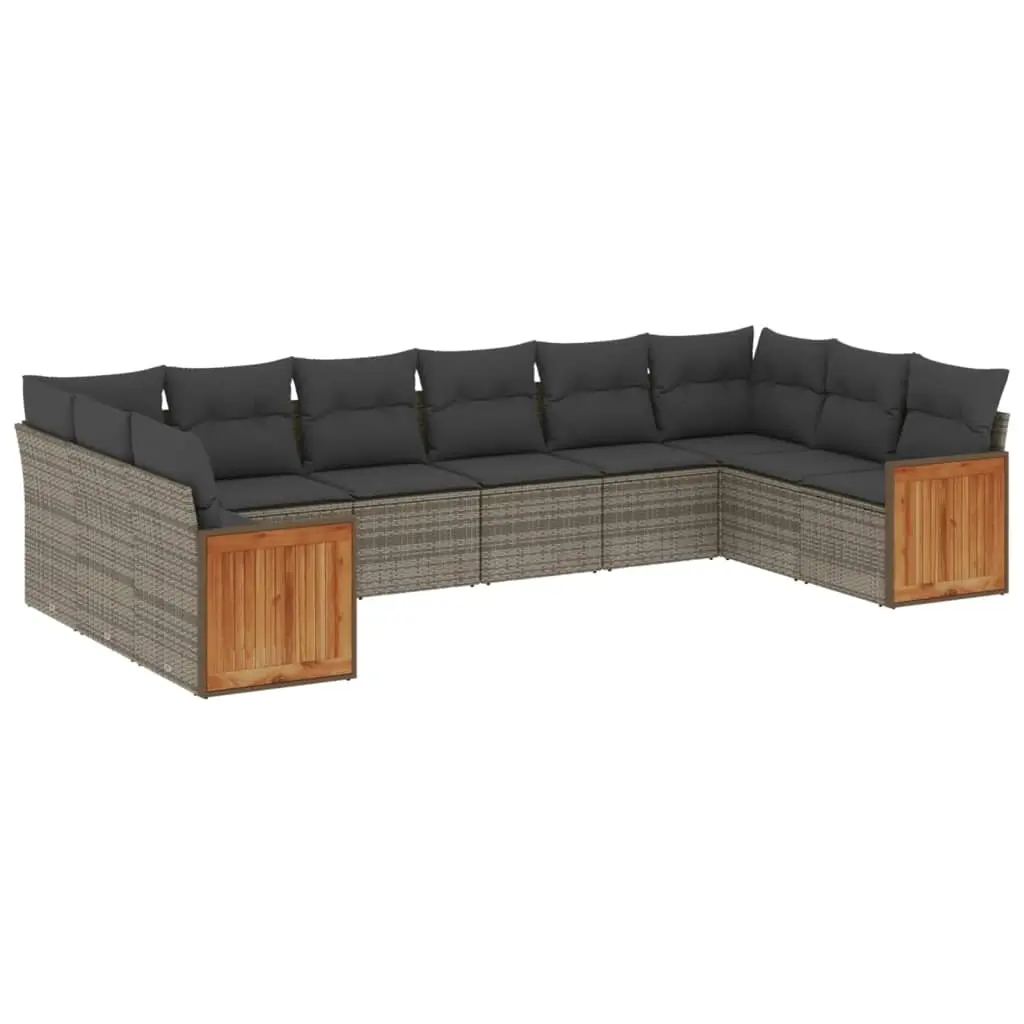 10 Piece Garden Sofa Set with Cushions Grey Poly Rattan 3228006 - Furniture