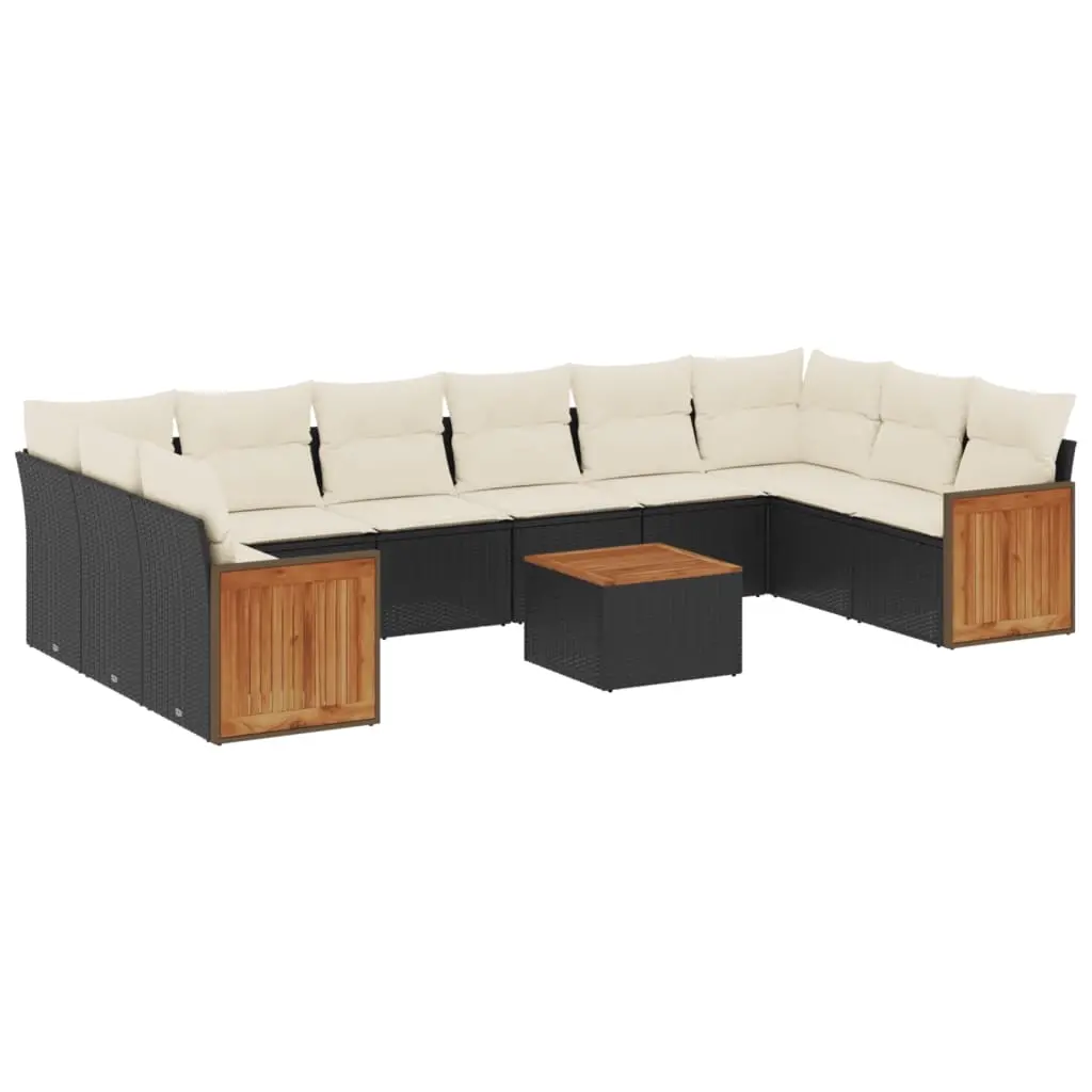 11 Piece Garden Sofa Set with Cushions Black Poly Rattan 3228009 - Furniture
