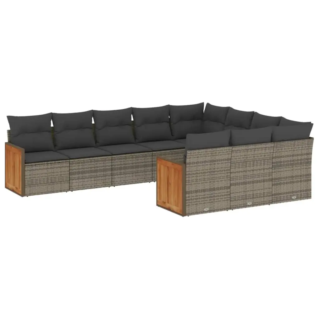 10 Piece Garden Sofa Set with Cushions Grey Poly Rattan 3228020 - Furniture