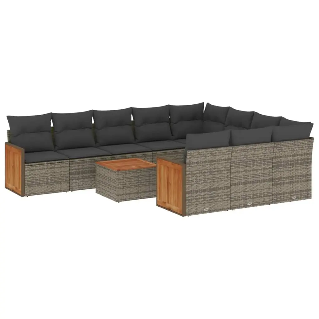 11 Piece Garden Sofa Set with Cushions Grey Poly Rattan 3228027 - Furniture
