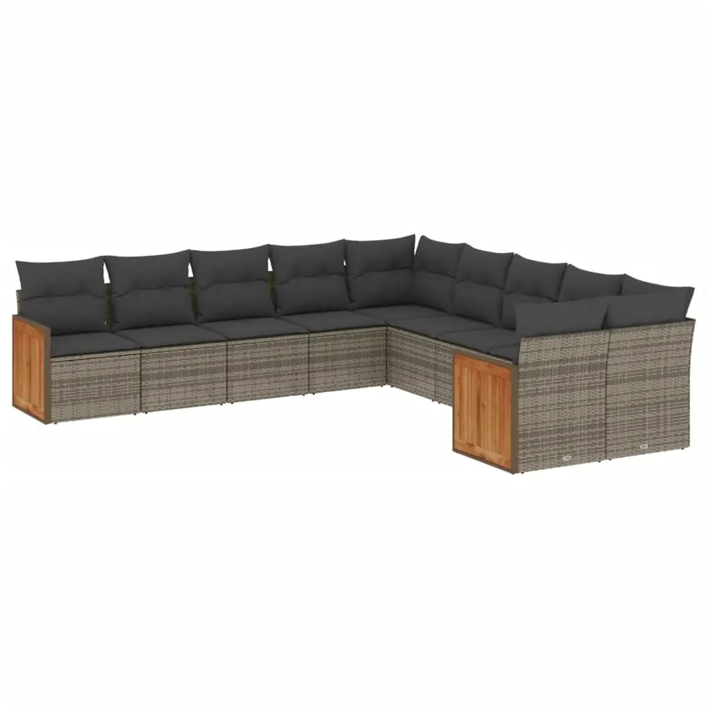 10 Piece Garden Sofa Set with Cushions Grey Poly Rattan 3228034 - Furniture
