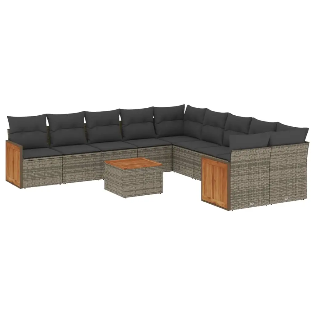 11 Piece Garden Sofa Set with Cushions Grey Poly Rattan 3228041 - Furniture