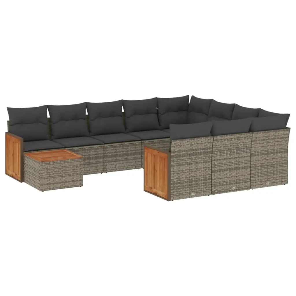 11 Piece Garden Sofa Set with Cushions Grey Poly Rattan 3228048 - Furniture
