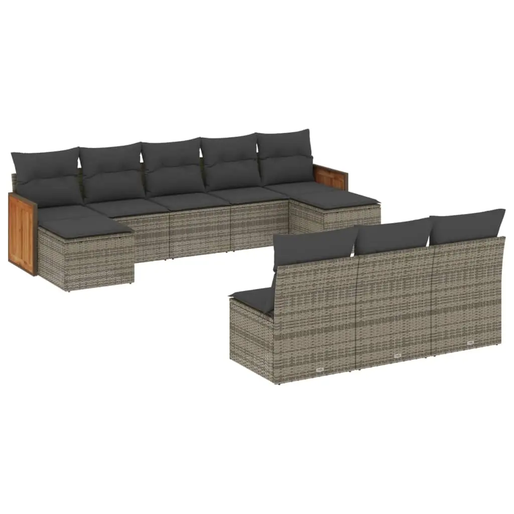 10 Piece Garden Sofa Set with Cushions Grey Poly Rattan 3228069 - Furniture