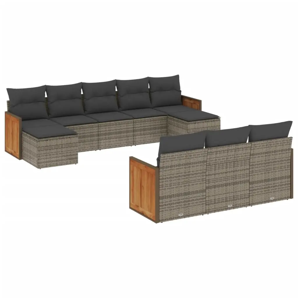 10 Piece Garden Sofa Set with Cushions Grey Poly Rattan 3228097 - Furniture