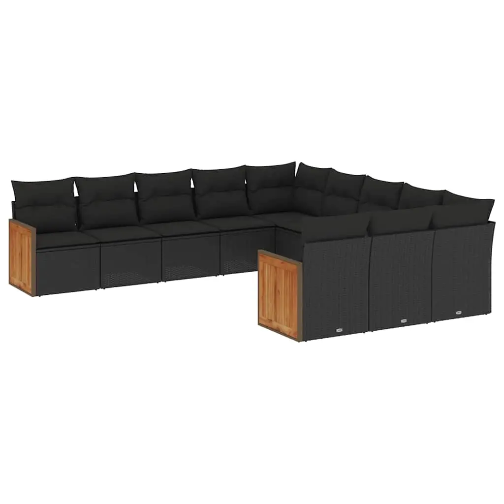 11 Piece Garden Sofa Set with Cushions Black Poly Rattan 3228106 - Furniture