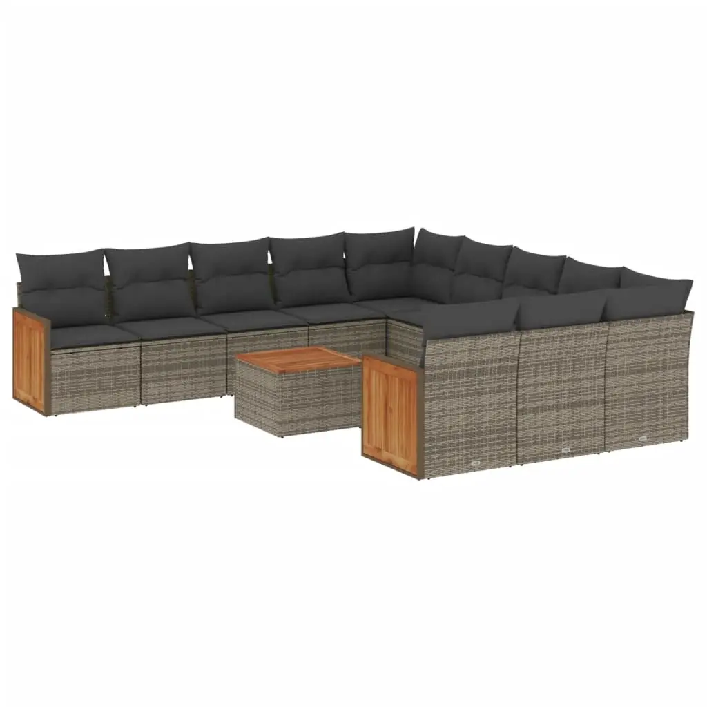 12 Piece Garden Sofa Set with Cushions Grey Poly Rattan 3228118 - Furniture