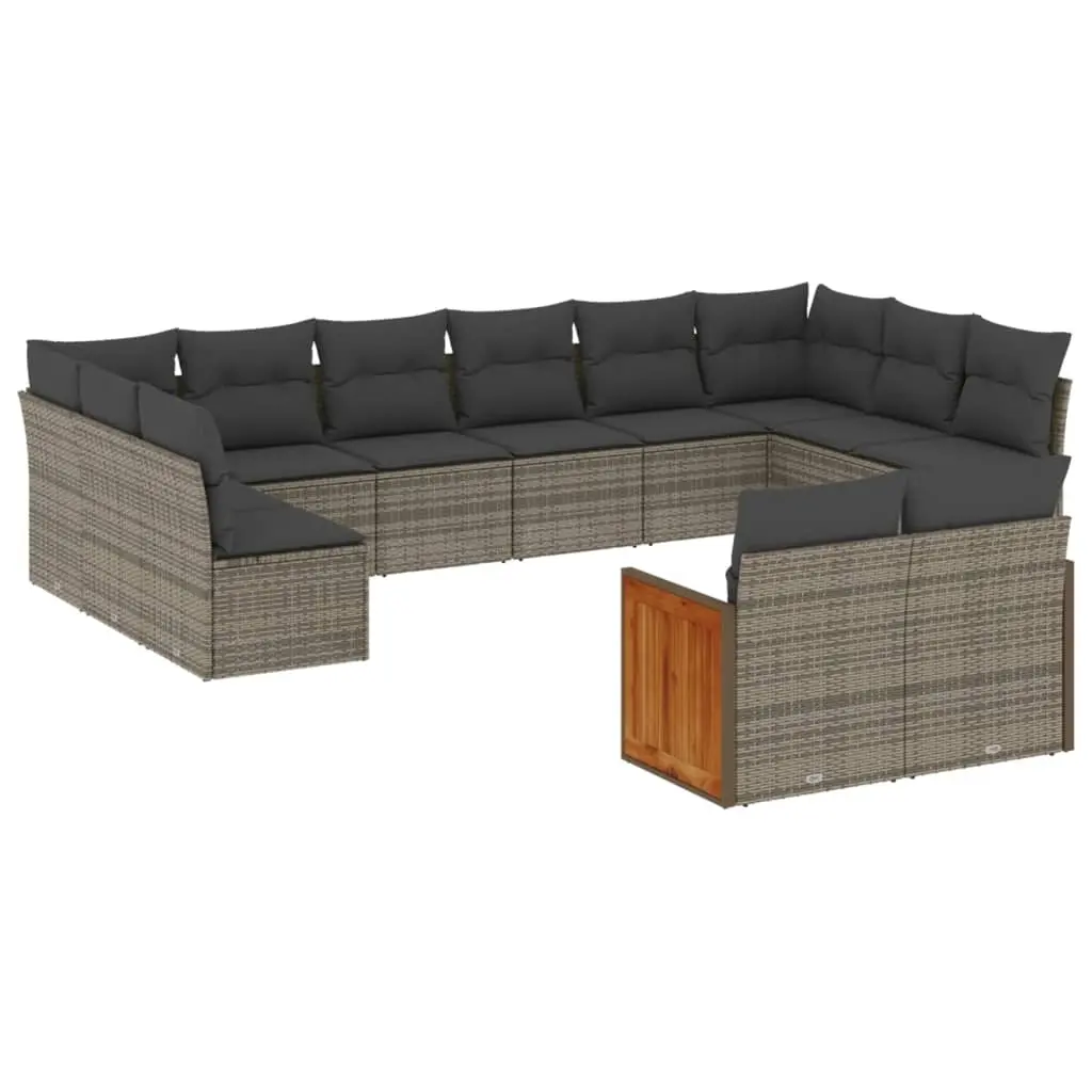 12 Piece Garden Sofa Set with Cushions Grey Poly Rattan 3228125 - Furniture