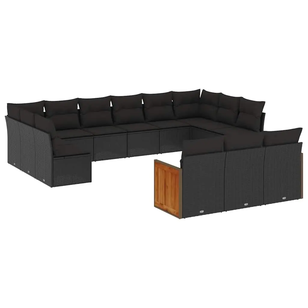 13 Piece Garden Sofa Set with Cushions Black Poly Rattan 3228134 - Furniture