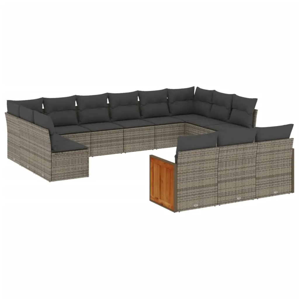 13 Piece Garden Sofa Set with Cushions Grey Poly Rattan 3228139 - Furniture