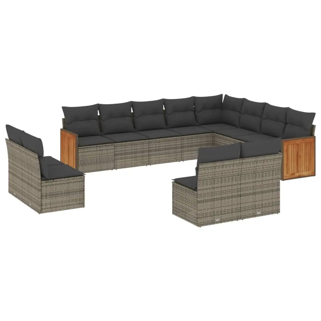 12 Piece Garden Sofa Set with Cushions Grey Poly Rattan 3228153 - Furniture